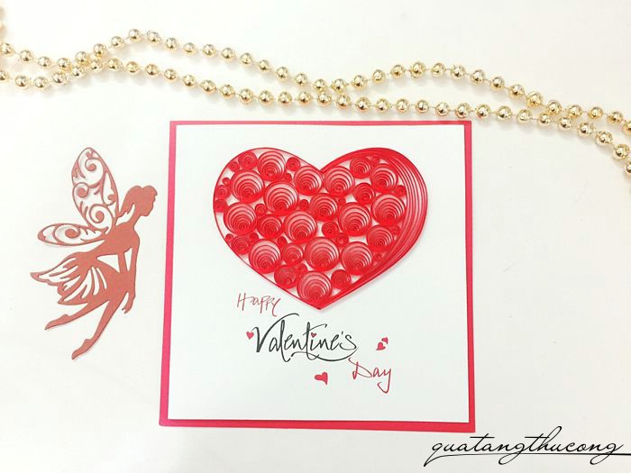 Thiệp quilling Happy valentine's day trái tim mẫu 3